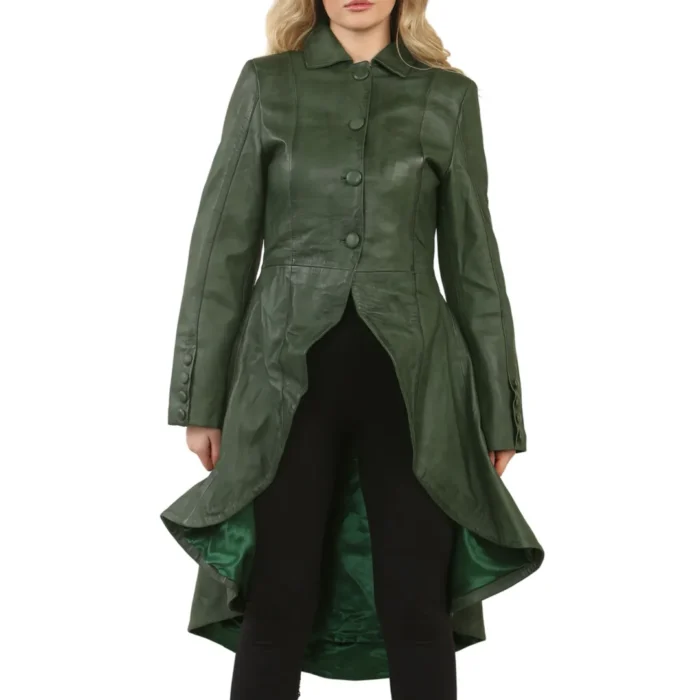 Women's Gothic Full Length Victorian Leather Coat - Image 7