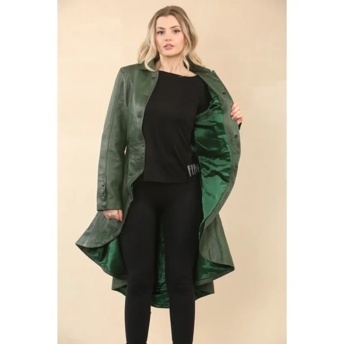 Women's Gothic Full Length Victorian Leather Coat - Image 13