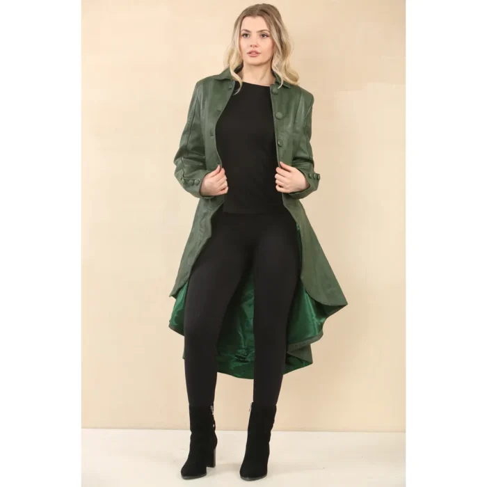 Women's Gothic Full Length Victorian Leather Coat - Image 12
