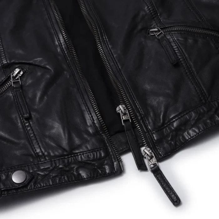 Women's Leather Jacket Hooded Biker Motorcycle Coat - Image 4