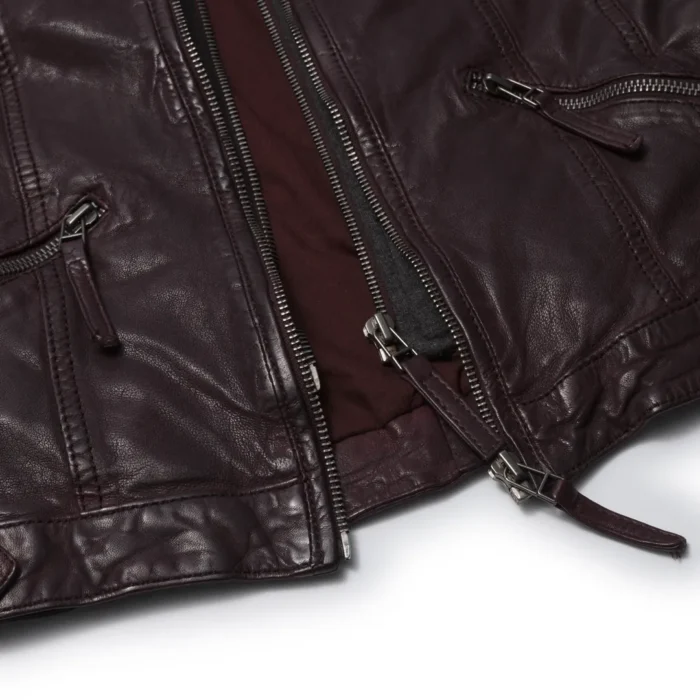 Women's Leather Jacket Hooded Biker Motorcycle Coat - Image 7