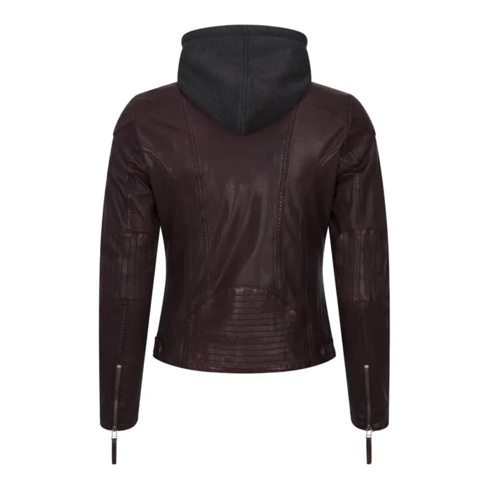 Women's Leather Jacket Hooded Biker Motorcycle Coat - Image 6