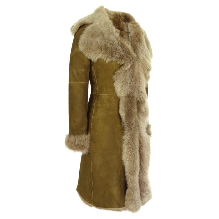 Womens Luxury Toscana 3/4 Coat Real Sheepskin Beaver Shearling Suede Jacket - Image 2