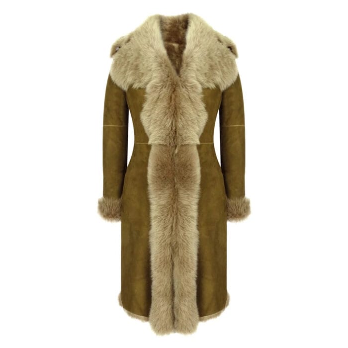 Womens Luxury Toscana 3/4 Coat Real Sheepskin Beaver Shearling Suede Jacket - Image 1