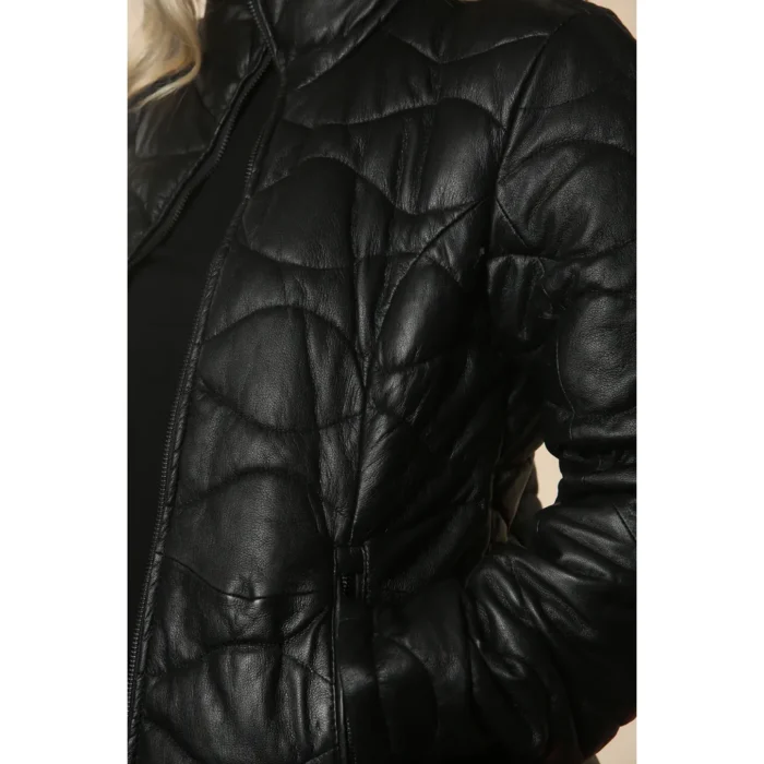 Women's Puffer Quilted Mid Length Leather Jacket - Image 3
