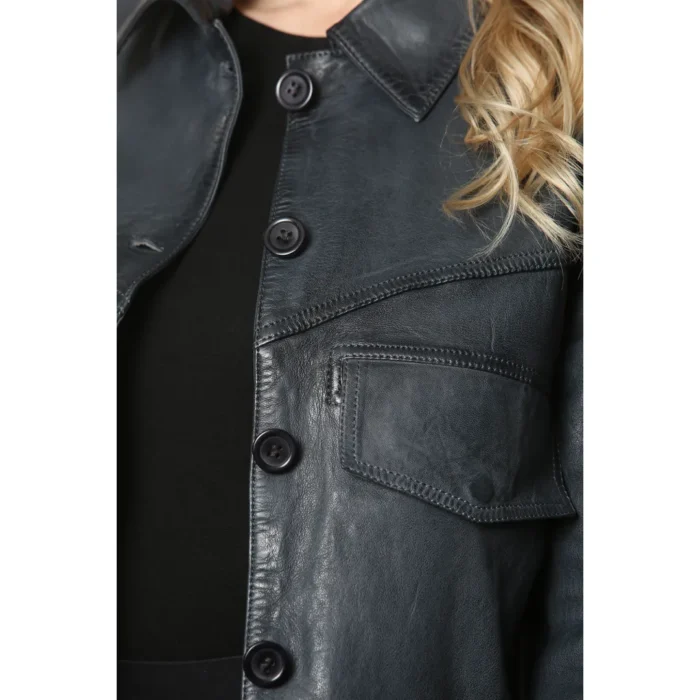 Women's Retro Classic Collar Biker Leather Jacket - Image 7