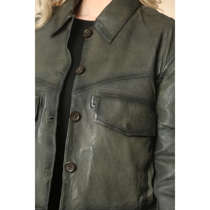 Women's Retro Classic Collar Biker Leather Jacket - Image 13