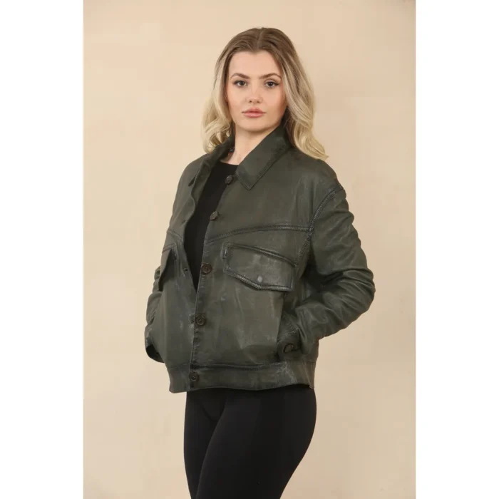 Women's Retro Classic Collar Biker Leather Jacket - Image 10