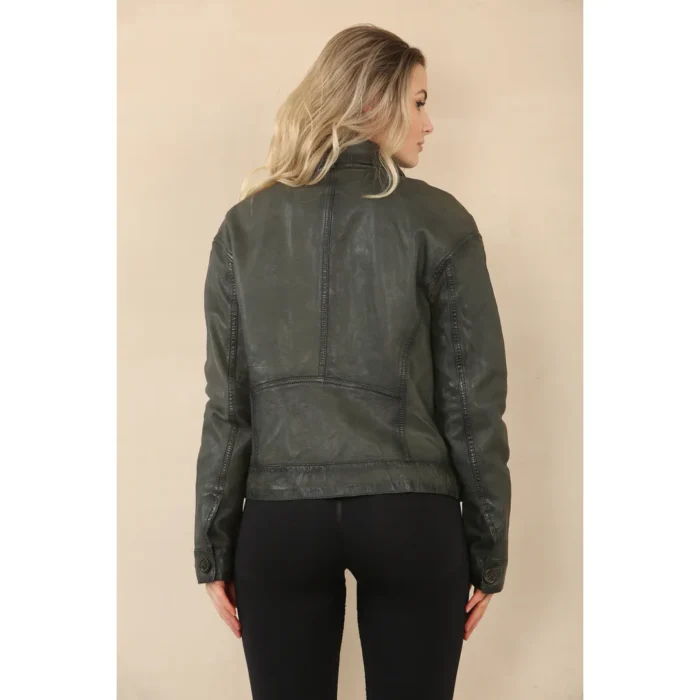 Women's Retro Classic Collar Biker Leather Jacket - Image 9