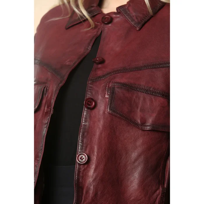 Women's Retro Classic Collar Biker Leather Jacket - Image 20