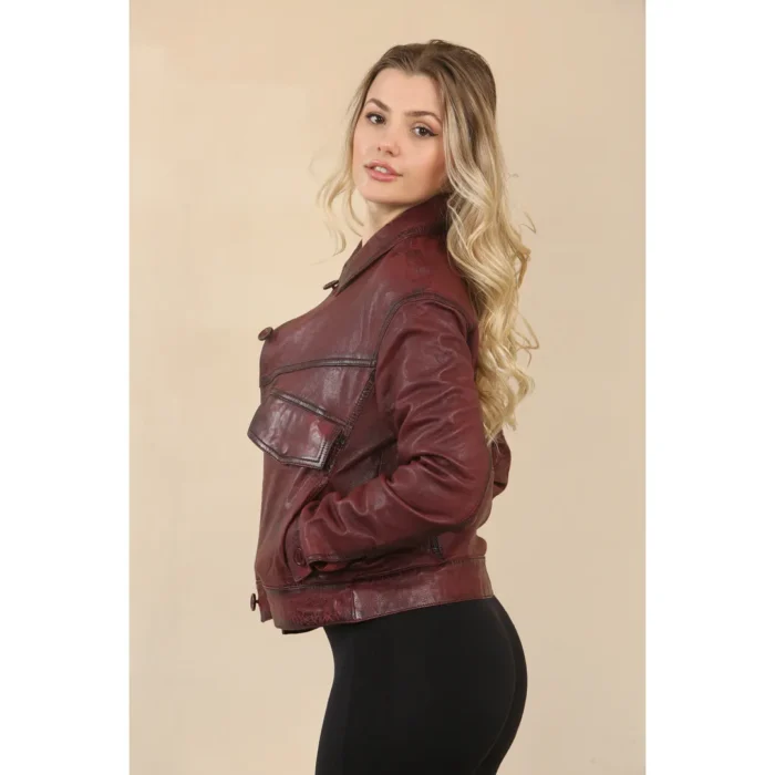 Women's Retro Classic Collar Biker Leather Jacket - Image 17