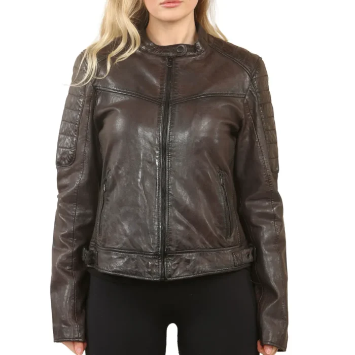 Women's Retro Quilted Leather Biker Jacket - Image 1