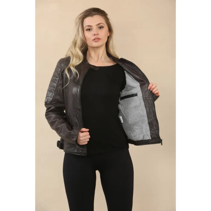 Women's Retro Quilted Leather Biker Jacket - Image 2