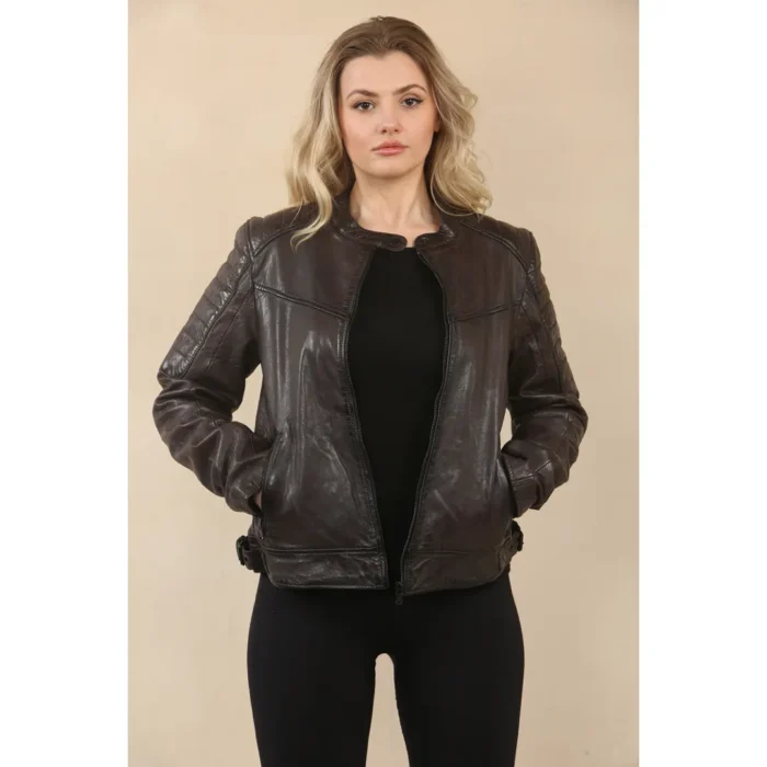 Women's Retro Quilted Leather Biker Jacket - Image 5