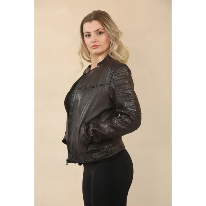 Women's Retro Quilted Leather Biker Jacket - Image 4