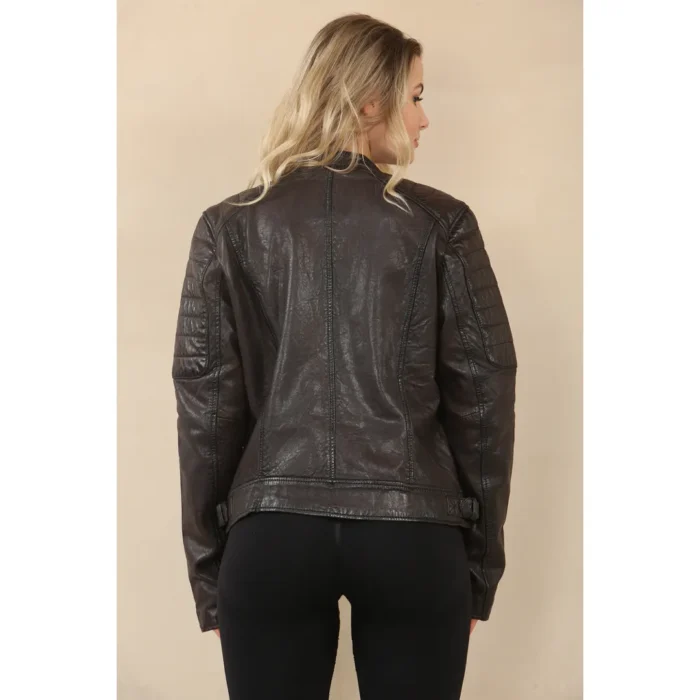 Women's Retro Quilted Leather Biker Jacket - Image 3