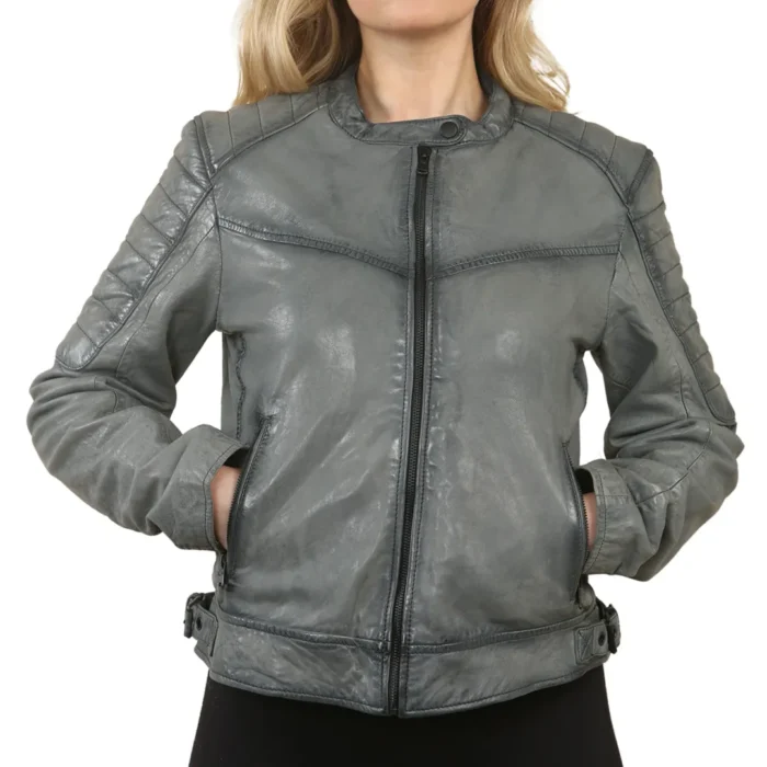 Women's Retro Quilted Leather Biker Jacket - Image 8