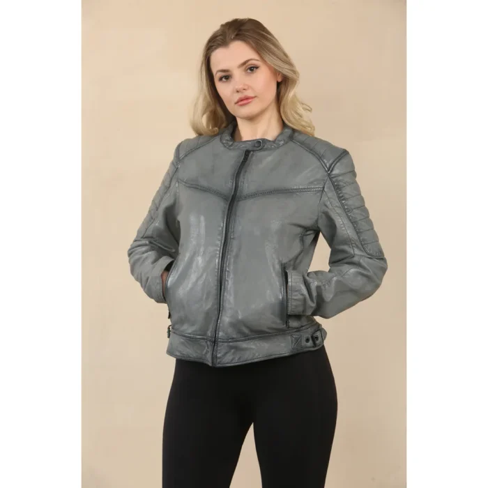 Women's Retro Quilted Leather Biker Jacket - Image 11