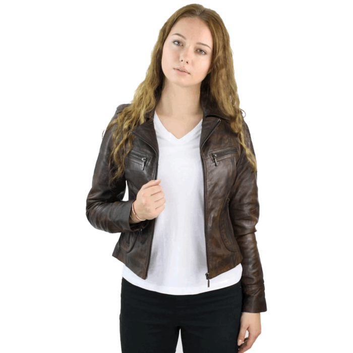 Ladies Women Real Leather Biker Rock Purple Red Slim Fit Jacket - Image 15