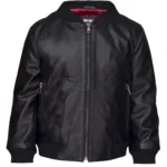 Boys Girls Kids Unisex Real leather Bomber Style Jacket Varsity Zip Black Blue