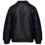 Boys Girls Kids Unisex Real leather Bomber Style Jacket Varsity Zip Black Blue - Image 4