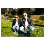 Boys Girls Kids Unisex Real leather Bomber Style Jacket Varsity Zip Black Blue - Image 3
