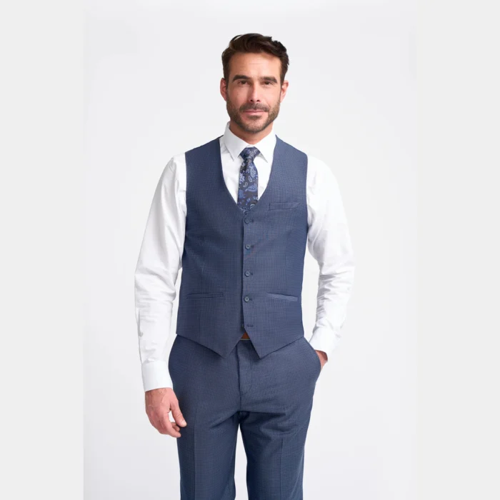 Men's Waistcoat Navy Check Tailored Fit Vest - Image 1