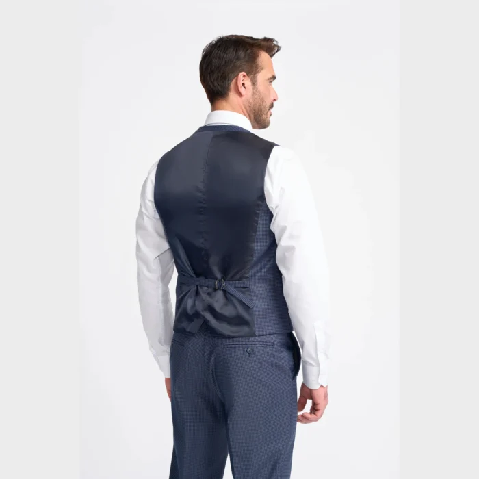 Men's Waistcoat Navy Check Tailored Fit Vest - Image 2