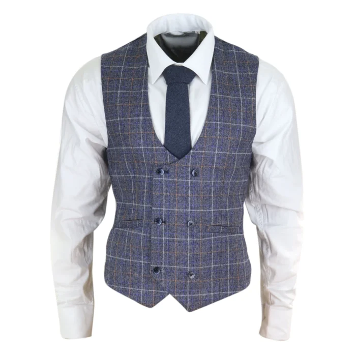 Mens Double Breasted Waistcoat 1920s Blinders Smart Casual Pocket Chain - Image 1