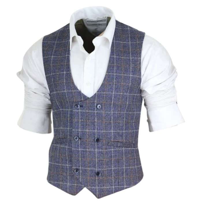 Mens Double Breasted Waistcoat 1920s Blinders Smart Casual Pocket Chain - Image 2
