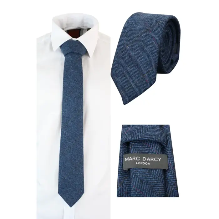 Mens Tweed Herringbone Textured Velvet Marc Darcy Ties Classic Vintage Retro - Image 1
