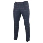 Mens Navy Blue Wine Trousers Check Herringbone Tweed Vintage New Marc Darcy - Image 2