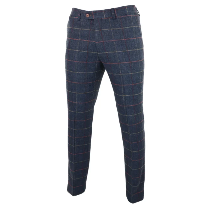 Mens Navy Blue Wine Trousers Check Herringbone Tweed Vintage New Marc Darcy - Image 2