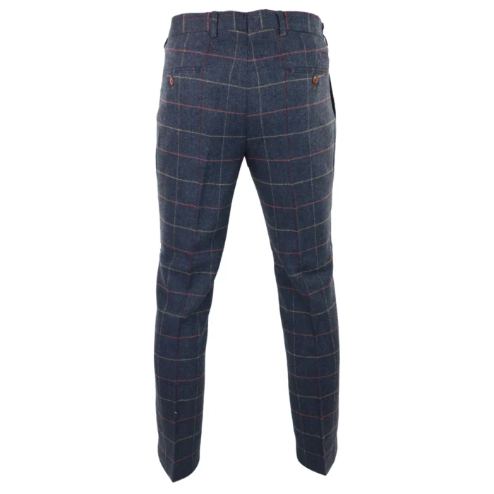 Mens Navy Blue Wine Trousers Check Herringbone Tweed Vintage New Marc Darcy - Image 3