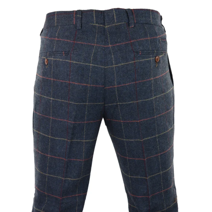 Mens Navy Blue Wine Trousers Check Herringbone Tweed Vintage New Marc Darcy - Image 4