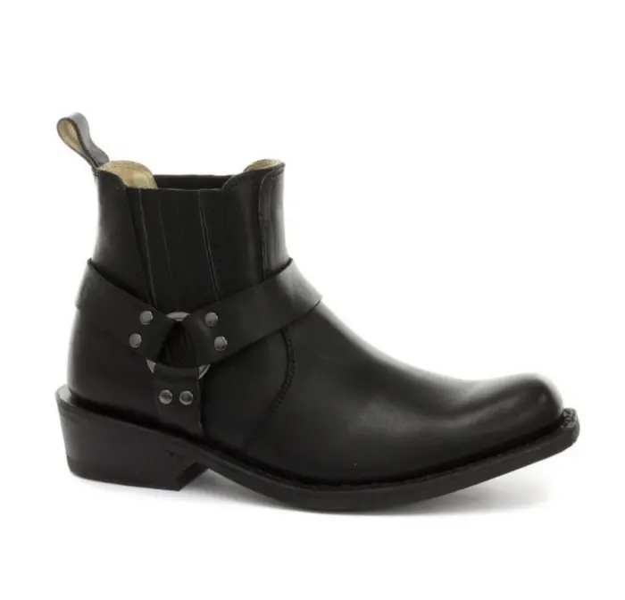 Unisex Real Leather Biker Ankle Boots Rock Punk Grinders Buckle Cowboy Riding - Image 1