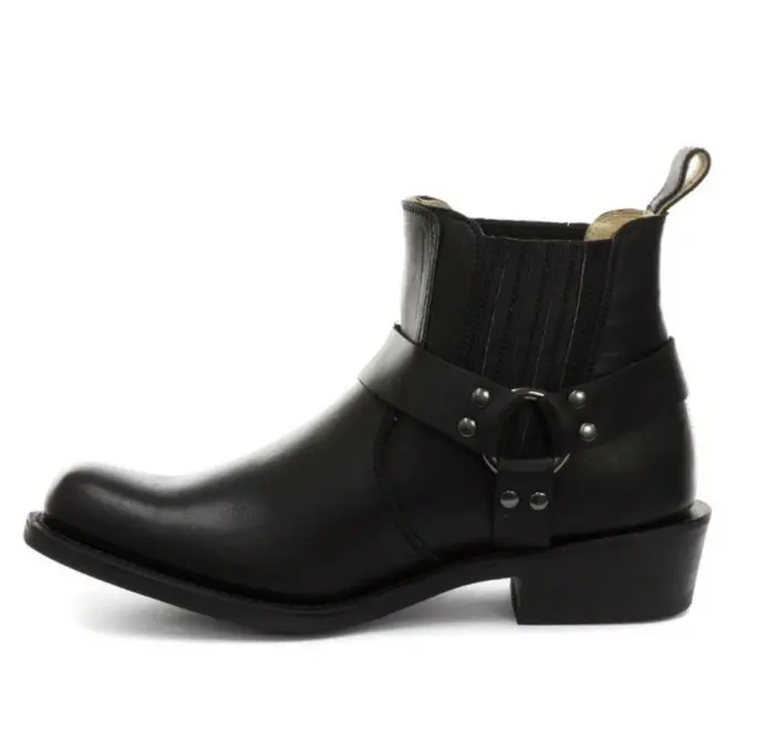 Unisex Real Leather Biker Ankle Boots Rock Punk Grinders Buckle Cowboy Riding - Image 2