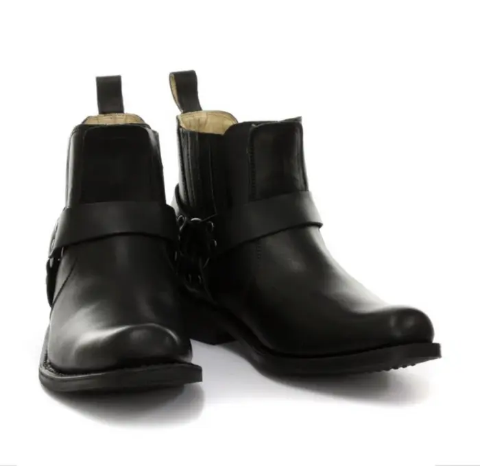 Unisex Real Leather Biker Ankle Boots Rock Punk Grinders Buckle Cowboy Riding - Image 6
