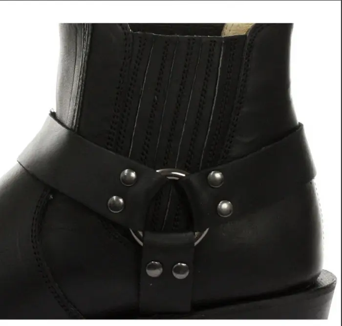 Unisex Real Leather Biker Ankle Boots Rock Punk Grinders Buckle Cowboy Riding - Image 4