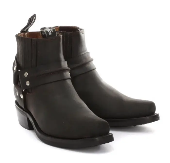 Unisex Real Leather Biker Ankle Boots Rock Punk Grinders Buckle Cowboy Riding - Image 8