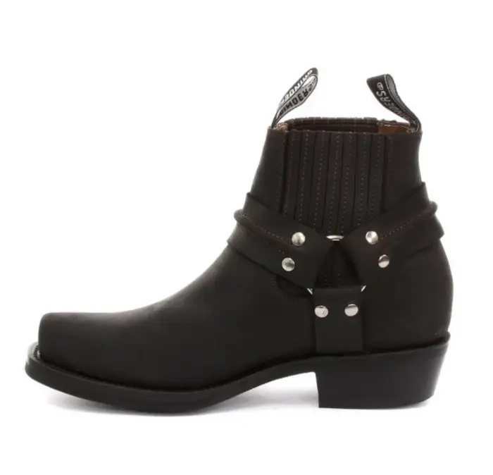 Unisex Real Leather Biker Ankle Boots Rock Punk Grinders Buckle Cowboy Riding - Image 7