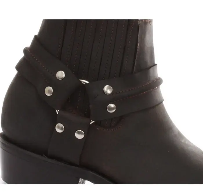 Unisex Real Leather Biker Ankle Boots Rock Punk Grinders Buckle Cowboy Riding - Image 10