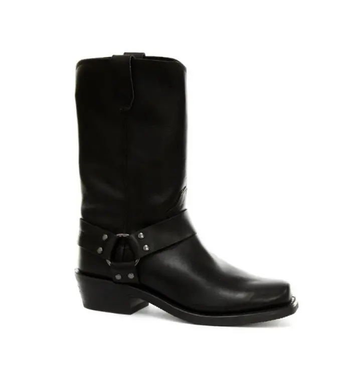 Unisex Real Leather Hi Biker Boots Rock Punk Grinders Buckle Cowboy Riding - Image 1