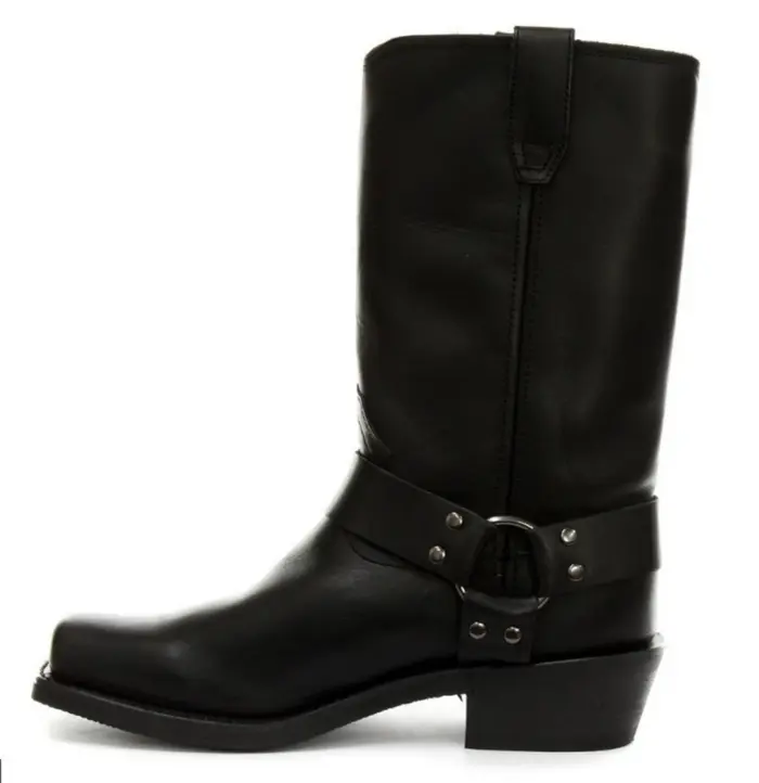 Unisex Real Leather Hi Biker Boots Rock Punk Grinders Buckle Cowboy Riding - Image 2