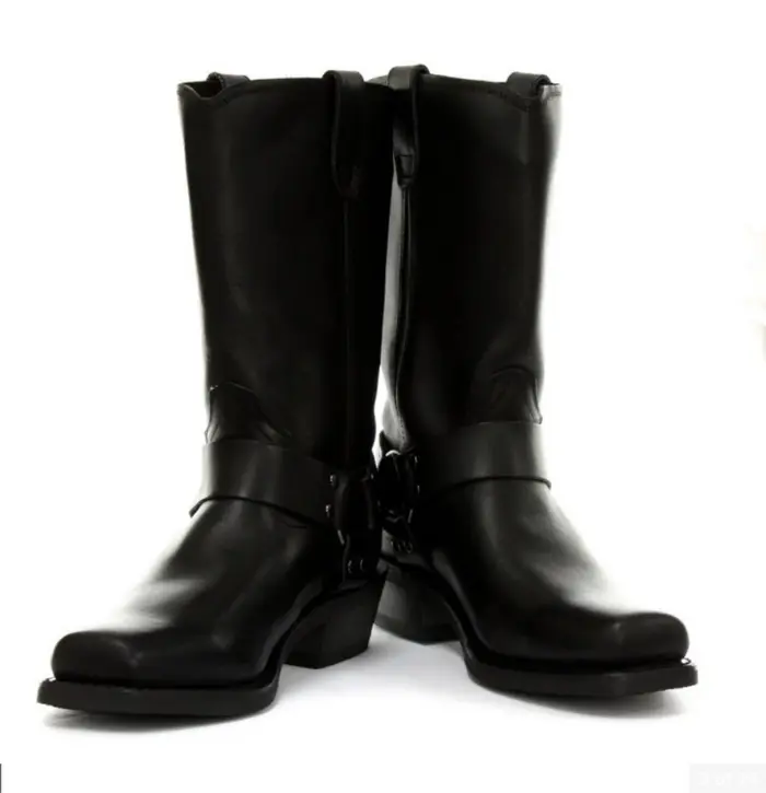 Unisex Real Leather Hi Biker Boots Rock Punk Grinders Buckle Cowboy Riding - Image 6