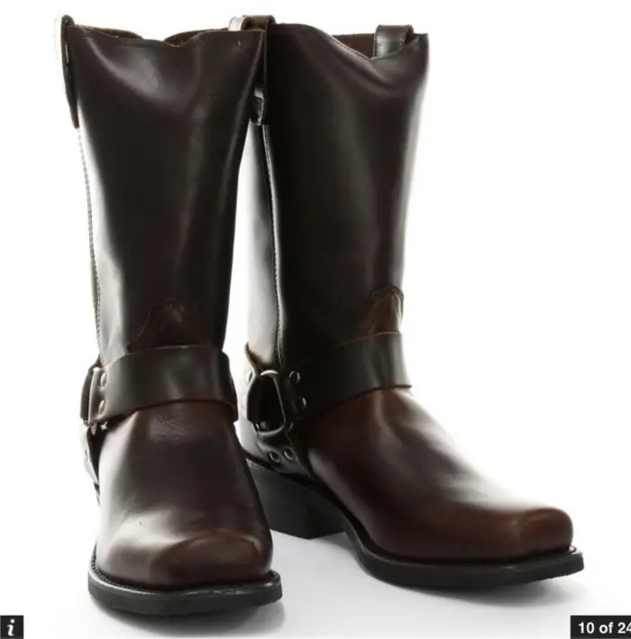 Unisex Real Leather Hi Biker Boots Rock Punk Grinders Buckle Cowboy Riding - Image 13