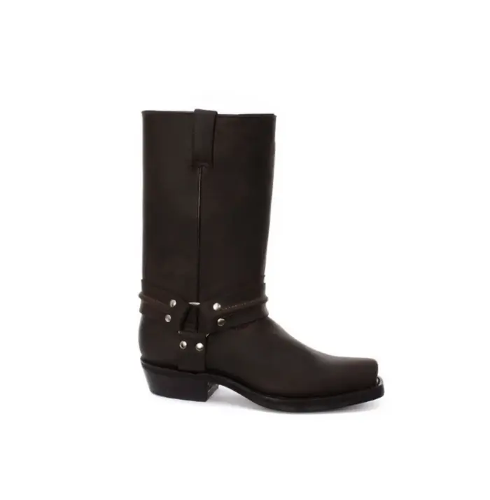 Unisex Real Leather Hi Biker Boots Rock Punk Grinders Buckle Cowboy Riding - Image 10