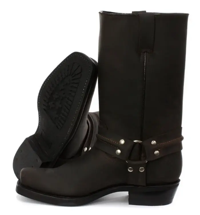 Unisex Real Leather Hi Biker Boots Rock Punk Grinders Buckle Cowboy Riding - Image 9