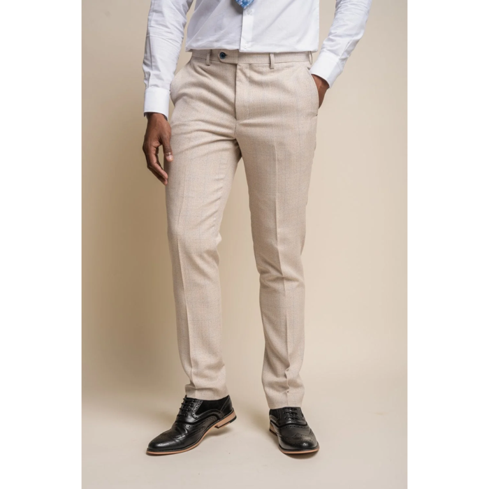 Mens Trousers Tweed Cream Black Tailored Fit Wedding Peaky Blinders Classic - Image 1