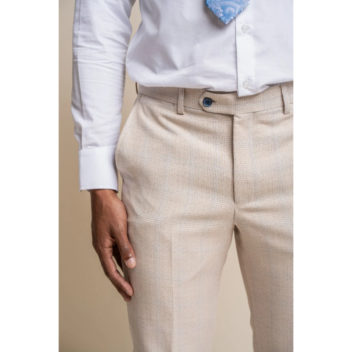Mens Trousers Tweed Cream Black Tailored Fit Wedding Peaky Blinders Classic - Image 5